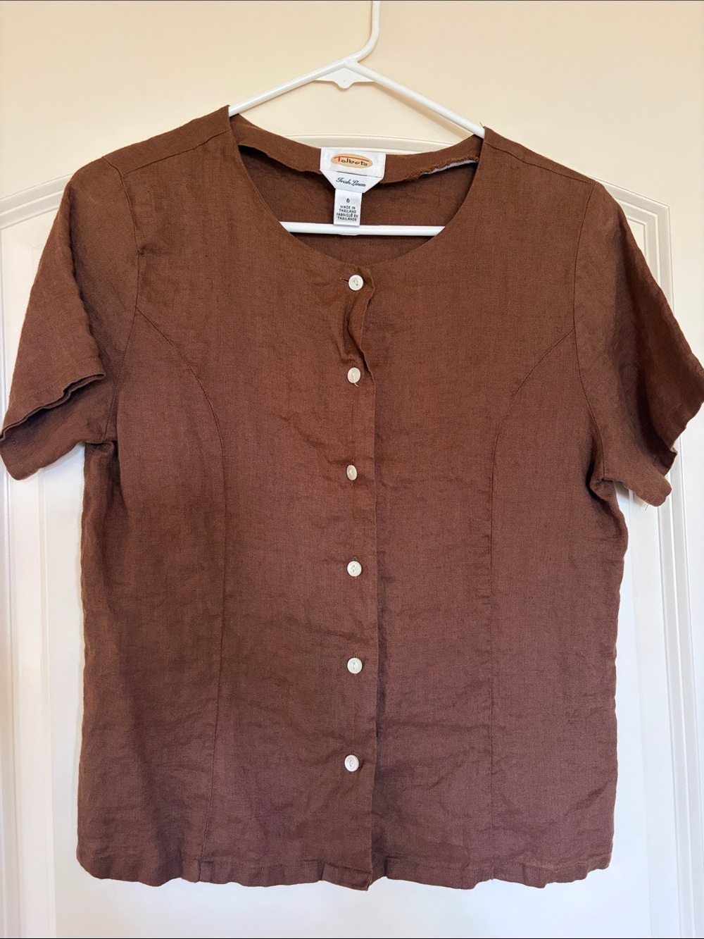 Talbots Brown Linen Short-Sleeve Button Front Top